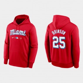 Miami Marlins Lewis Brinson Red 2021 City Connect Therma Hoodie